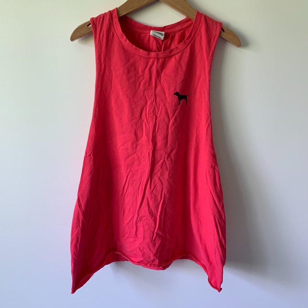 VS PINK Muscle Logo Raw Hem Tank Top